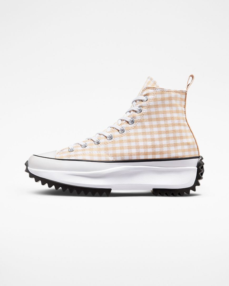 Men's Converse Run Star Hike Gingham High Top Platform Shoes Beige / White / Black | AU 985C6Y
